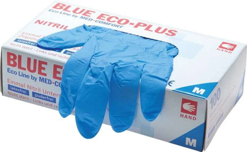 Abbildung der 100er Box blauer Nitril-Einmalhandschuhe